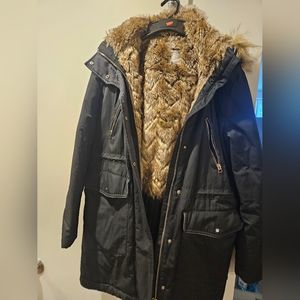 Zara faux fur black winter coat